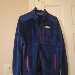 Men's Blue Fleece Jacket with Red Accents
